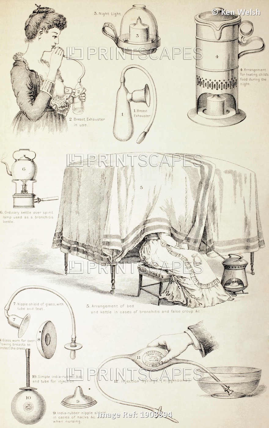 19Th Century Nursery Appliances. From The Household Physician, Published Circa ...