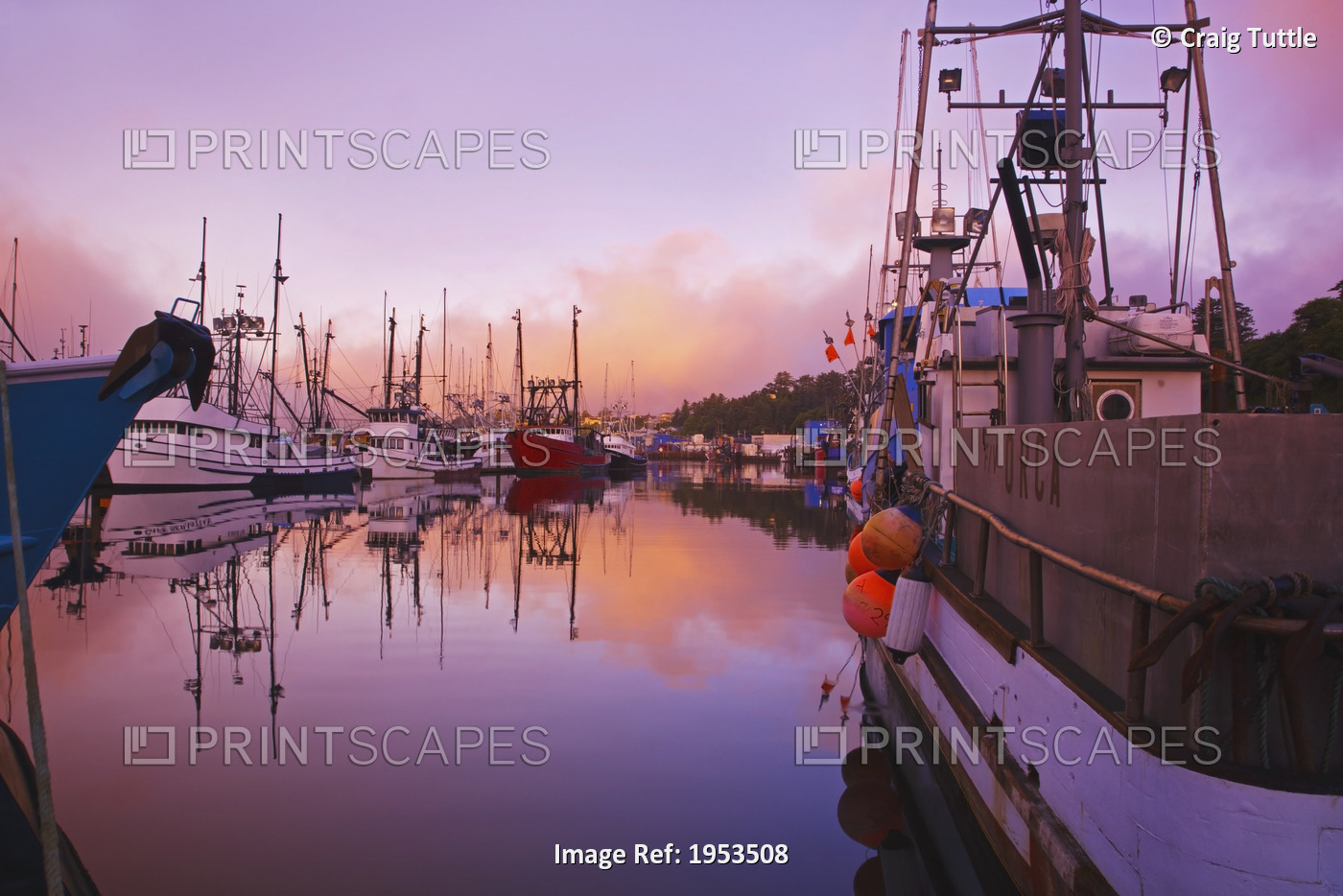 Sunrise Through The Morning Fog And Fishing Boats In Newport Harbor; Newport ...