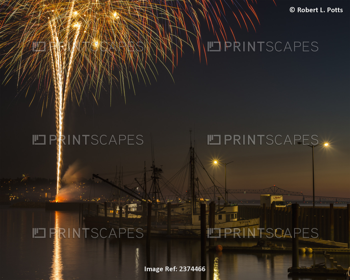 The Annual July Fourth Fireworks Brighten The Astoria Sky; Astoria, Oregon, ...