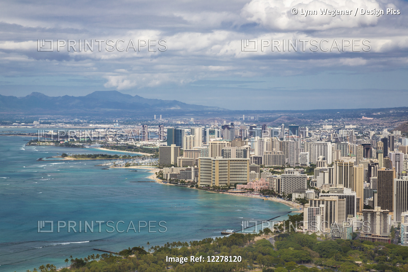 View Of Downtown Honolulu Waikiki From Diamond Head; Honolulu, Oahua, Hawaii, ...