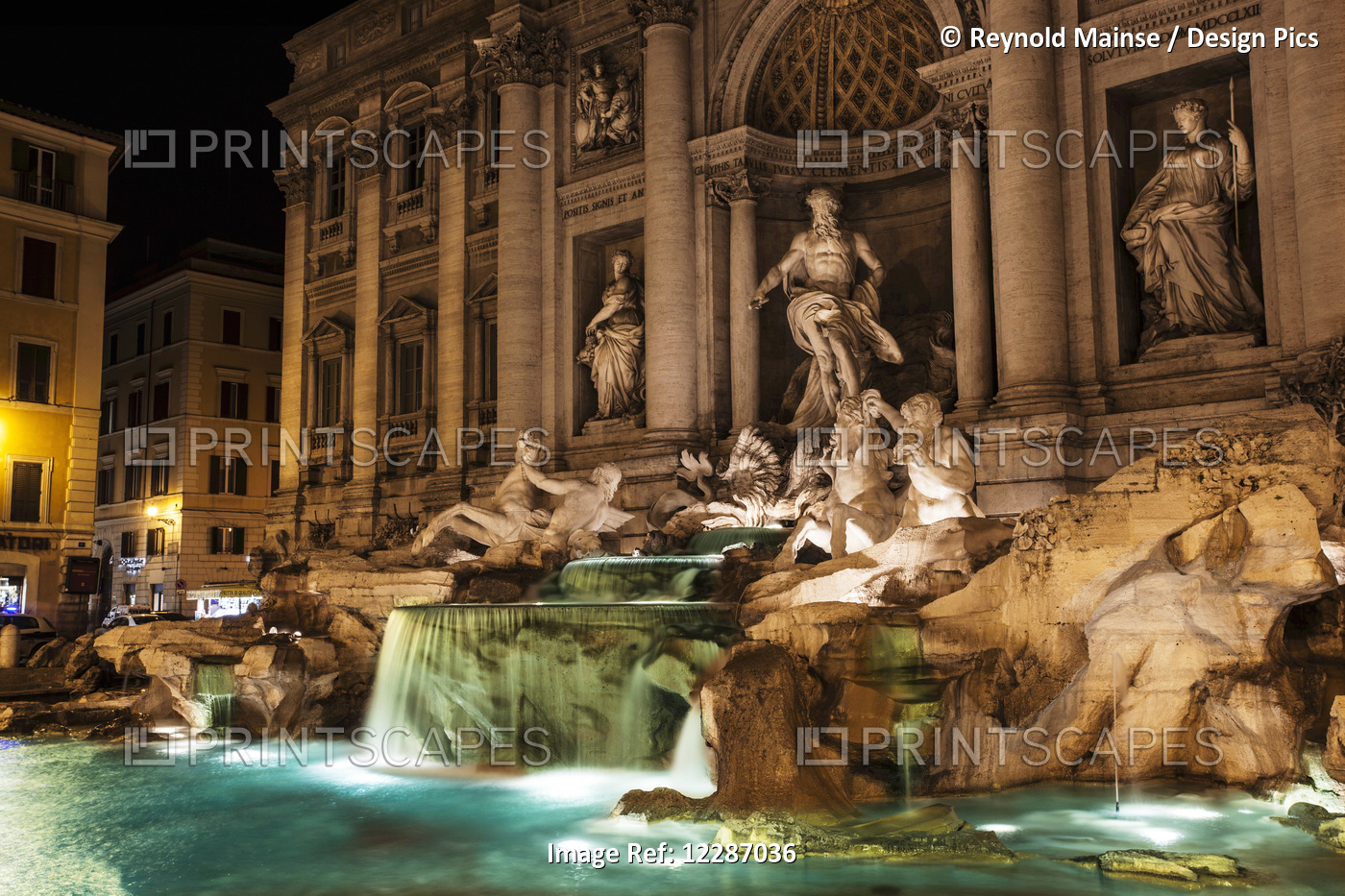 Trevi Fountain At Nighttime; Rome, Italy