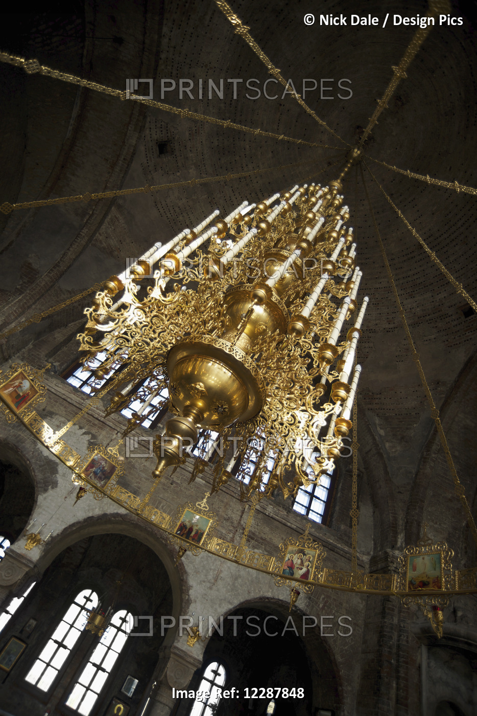 Low Angle View Of Chandelier At St Nicholas Church; Brest, Belarus