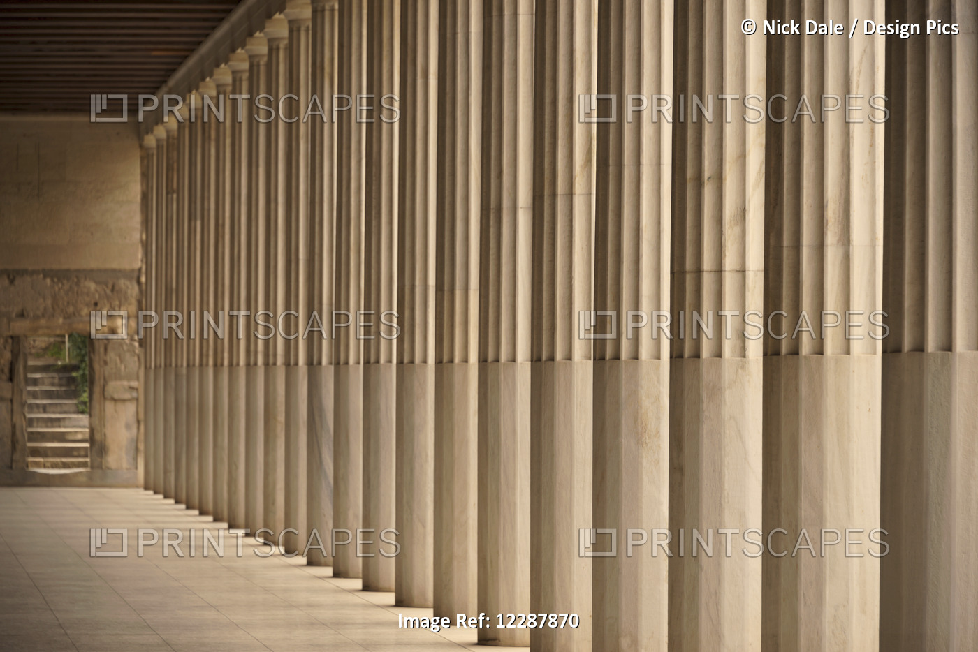 Colonnade And Steps Inside Stoa Of Attalos; Athens, Attica, Greece