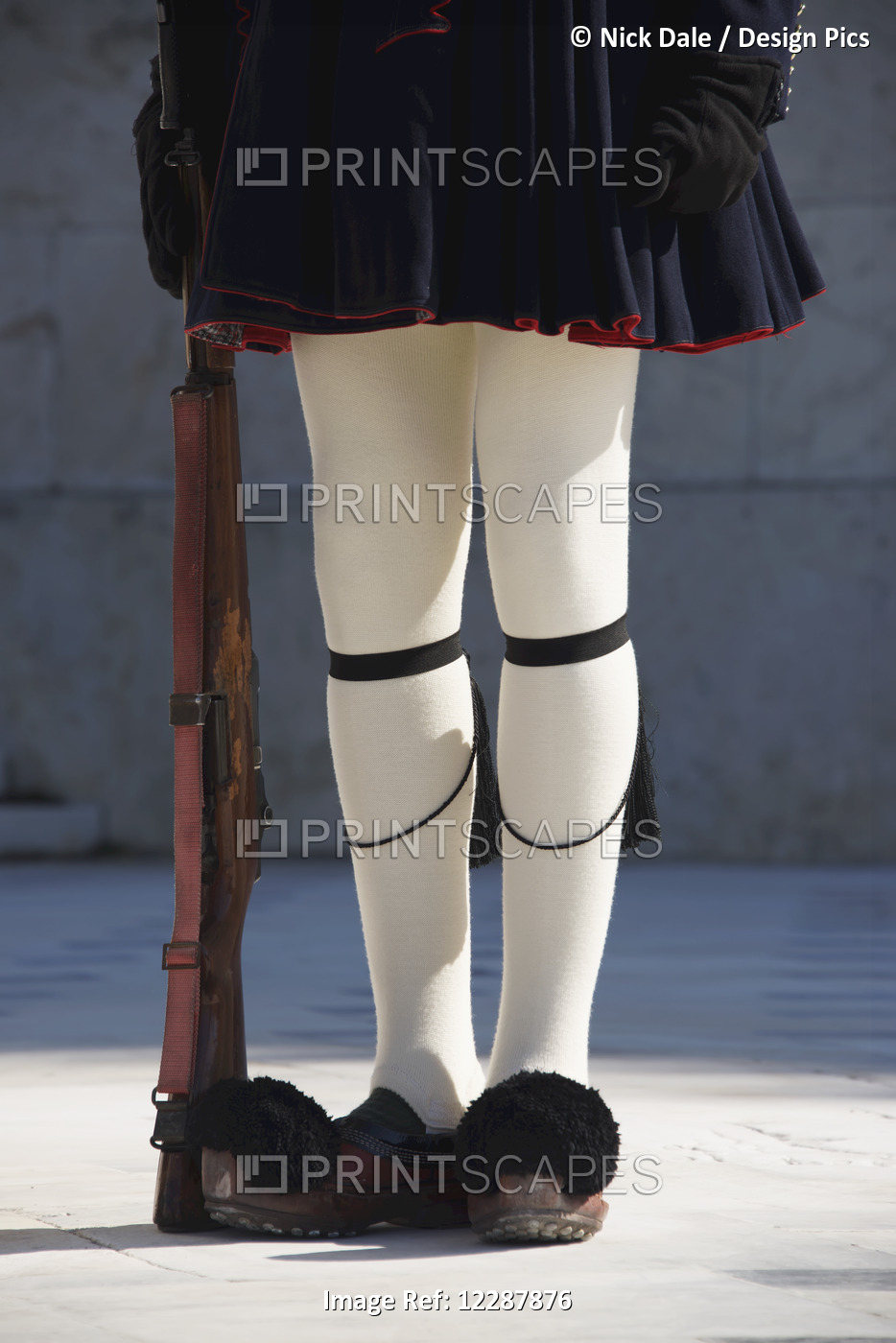 Greek Guardsman With Rifle From Waist Down; Athens, Attica, Greece