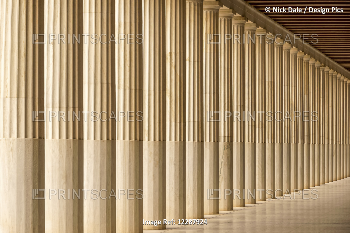 A Long Line Of Doric Pillars Recedes Into The Distance In The Stoa Of Attalos ...