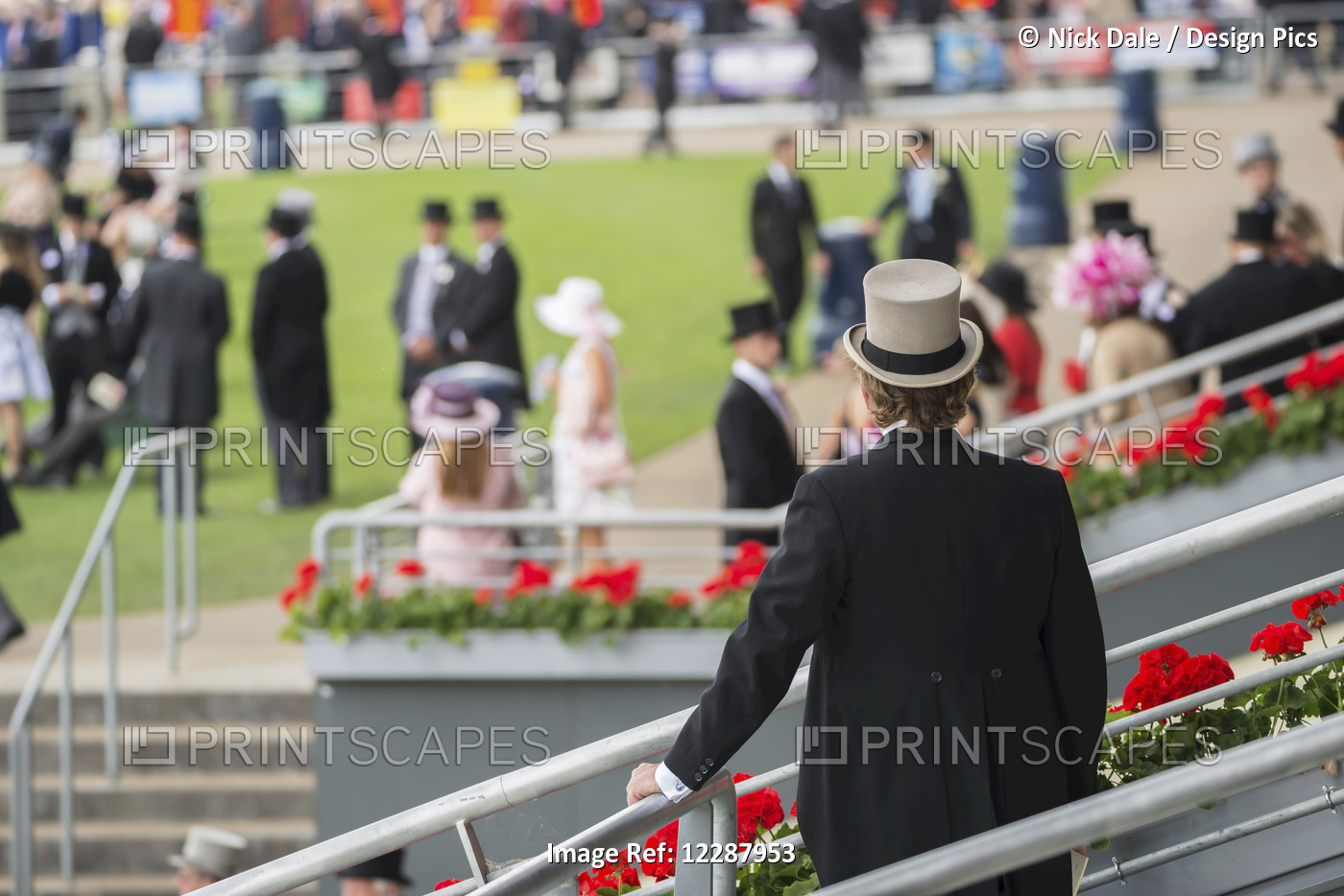 Seen From Behind In The Foreground, A Man In Black Tails And A Grey Top Hat Is ...