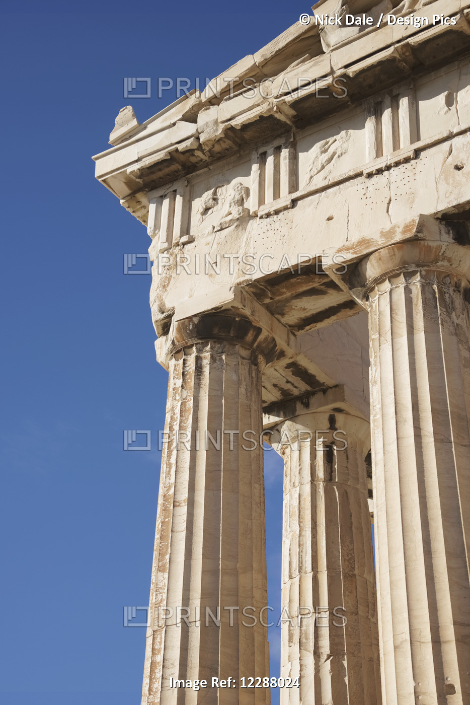 Corner Of Marble Parthenon Colonnade And Pediment; Athens, Attica, Greece