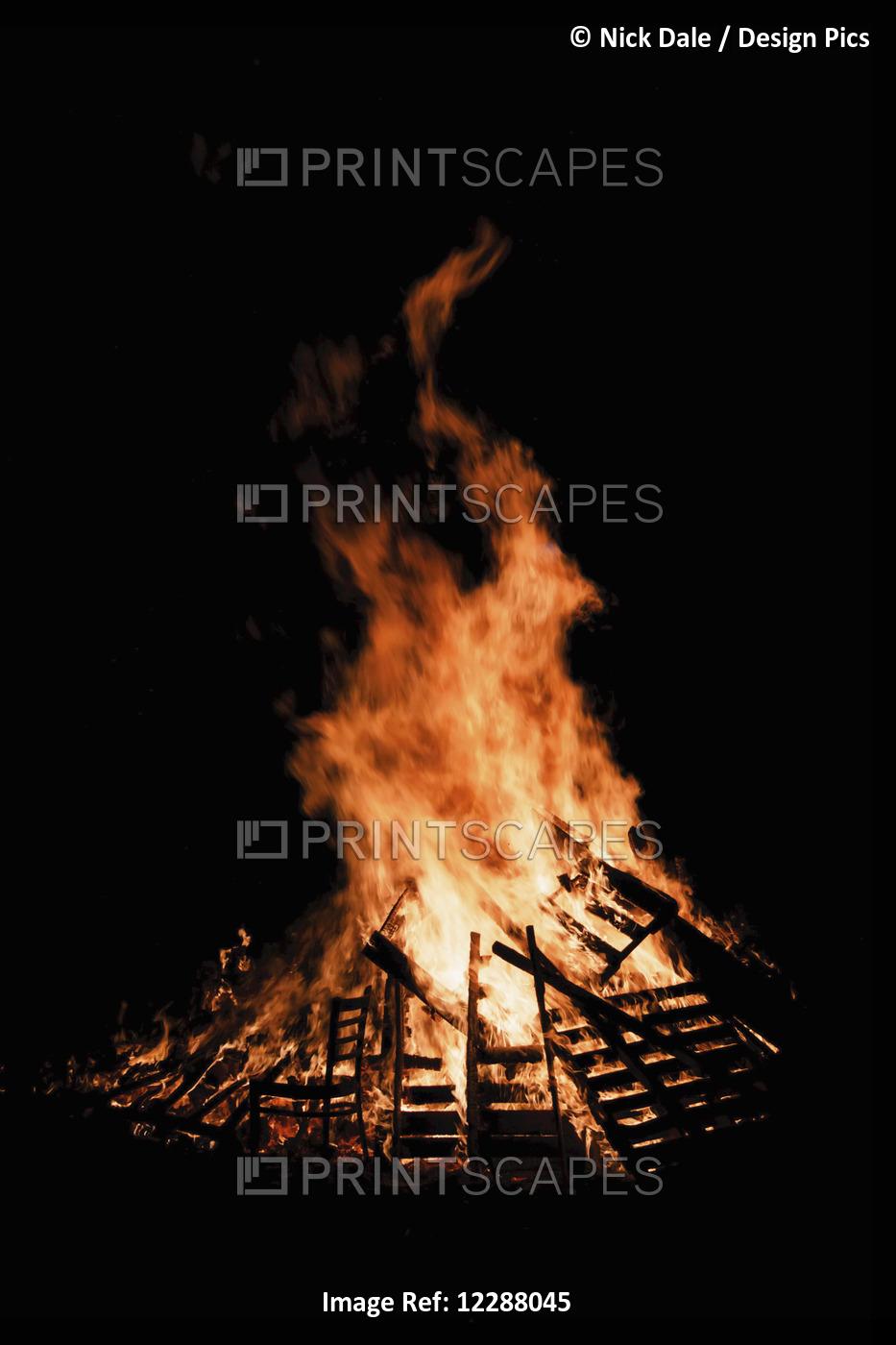 Guy Fawkes Night, Bonfire Burning At Night; London, England