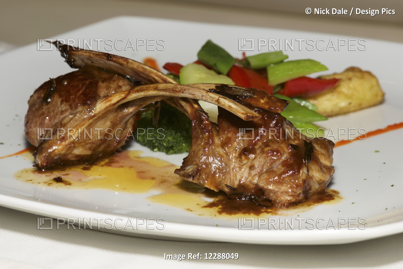 Lamb Cutlets With Vegetables On White Plate; Ankara, Turkey