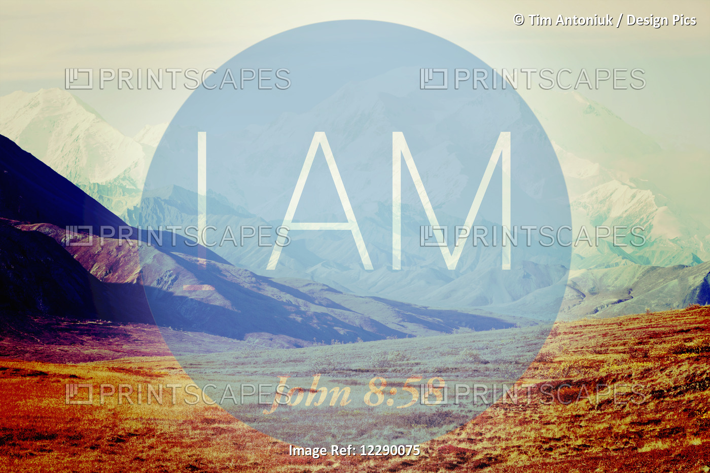 Image With A Landscape Of Rugged Mountain Peaks And A Scripture From John 8:58