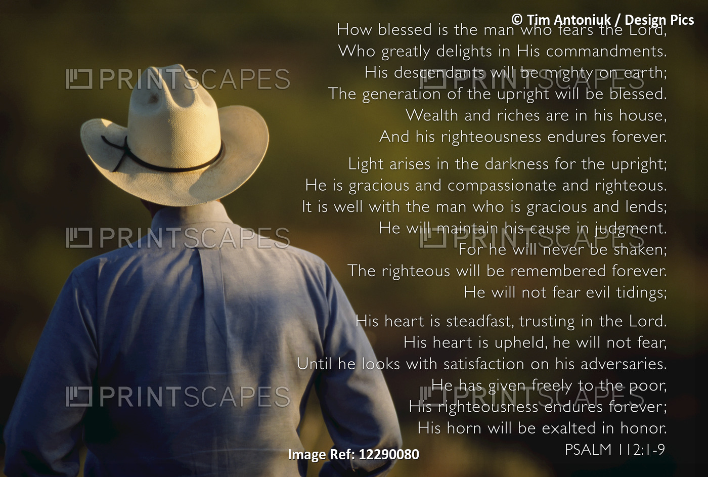 Image Of A Man In A Cowboy Hat With A Scripture Passage From Psalm 112:1-9