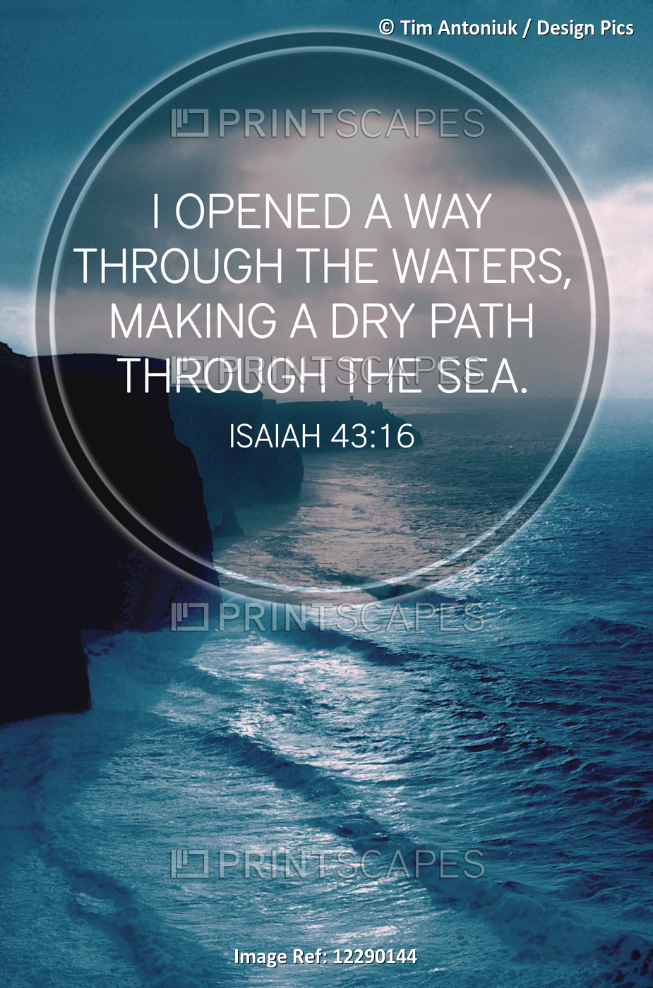 Image Of Silhouetted Cliffs Along A Coastline And Blue Water With A Scripture ...