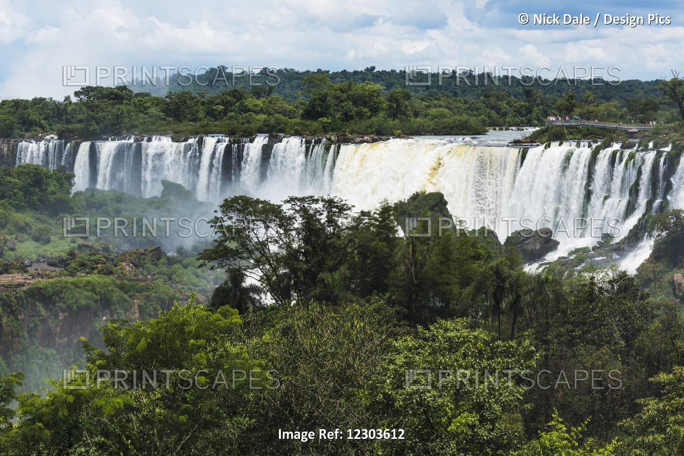 People On Observation Deck Watching Iguazu Falls; Parana, Brazil