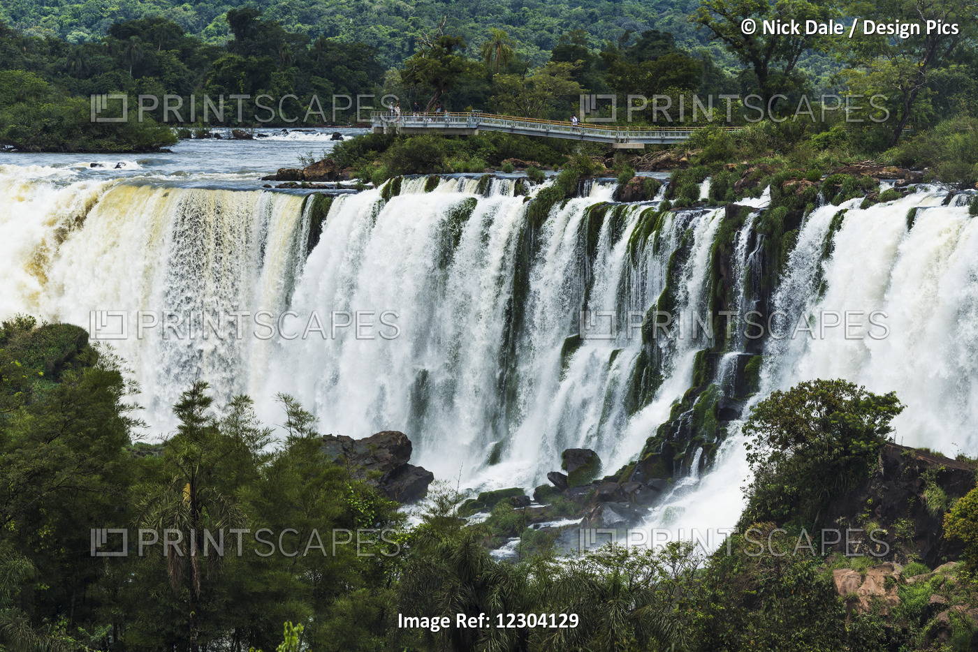 Tourists Watching Iguazu Falls From Observation Deck; Parana, Brazil