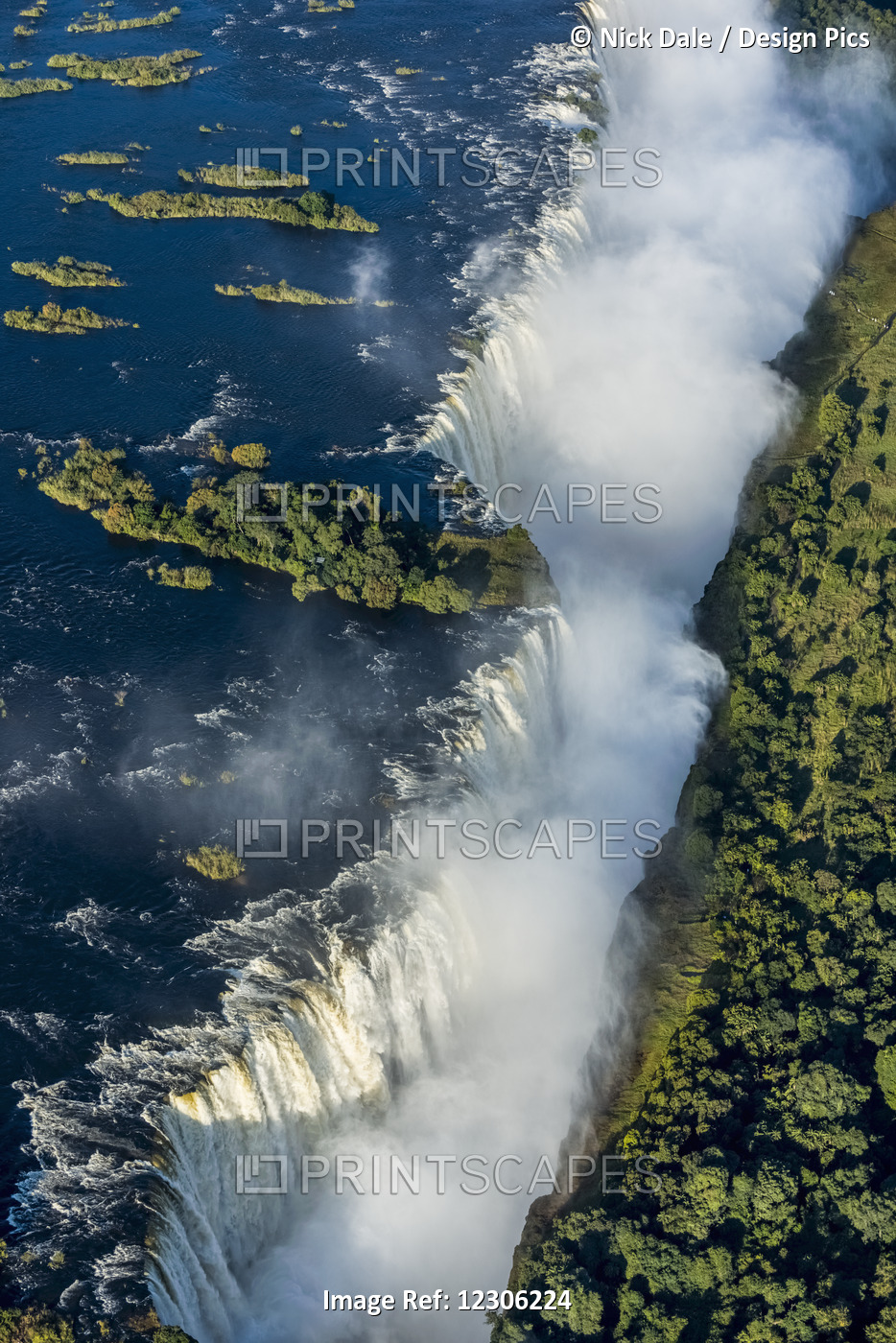 Aerial View Of Spray Covering Victoria Falls; Botswana