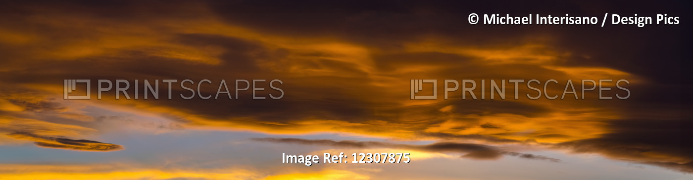 Panorama Of Colourful Dramatic Chinook Arc Cloud At Sunset; Calgary, Alberta, ...