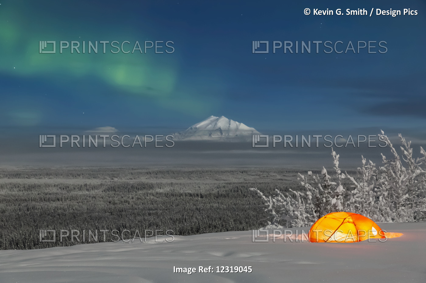 Green Aurora Borealis Shines Above Moonlight Casting Light On Mount Drum And ...