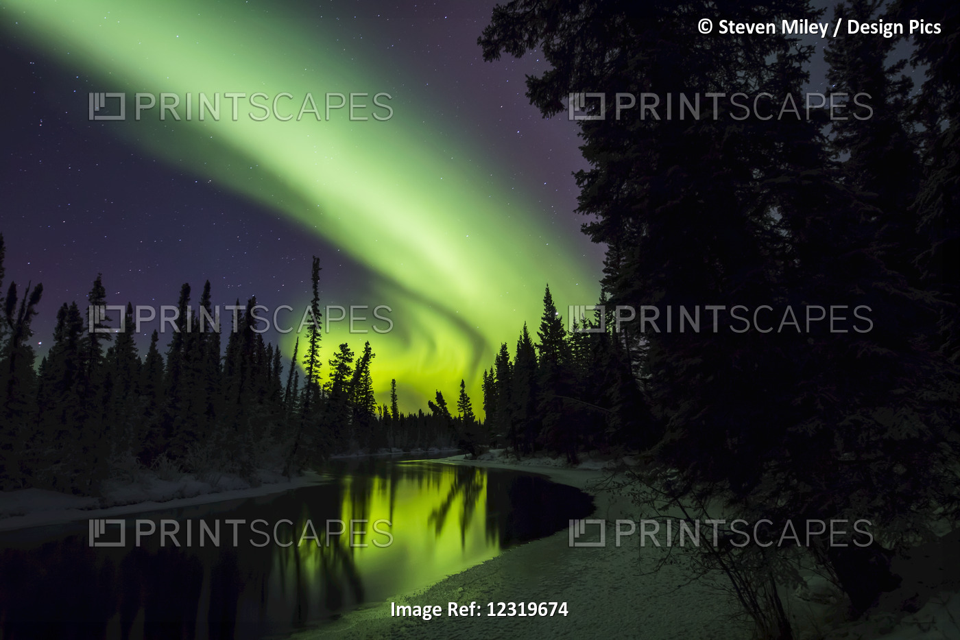 The Aurora Borealis Reflects In The Clearwater River In Delta Junction, ...