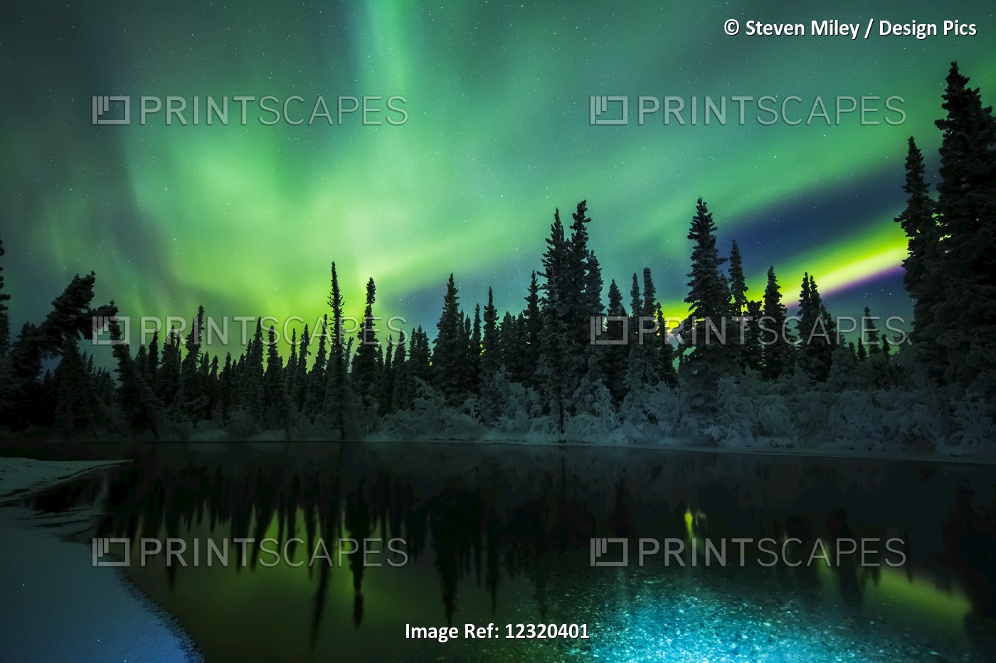 The Aurora Reflects In The Clearwater River In Delta Junction; Alaska, United ...