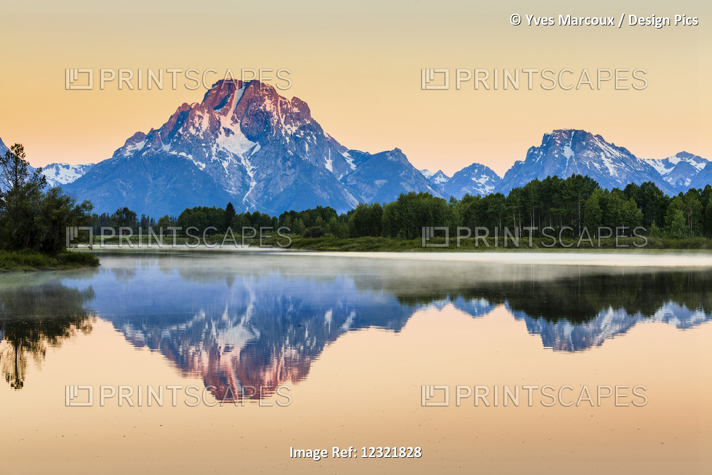 Mount Moran From Oxbow Bend At Dawn, Grand Teton National Park; Wyoming, United ...