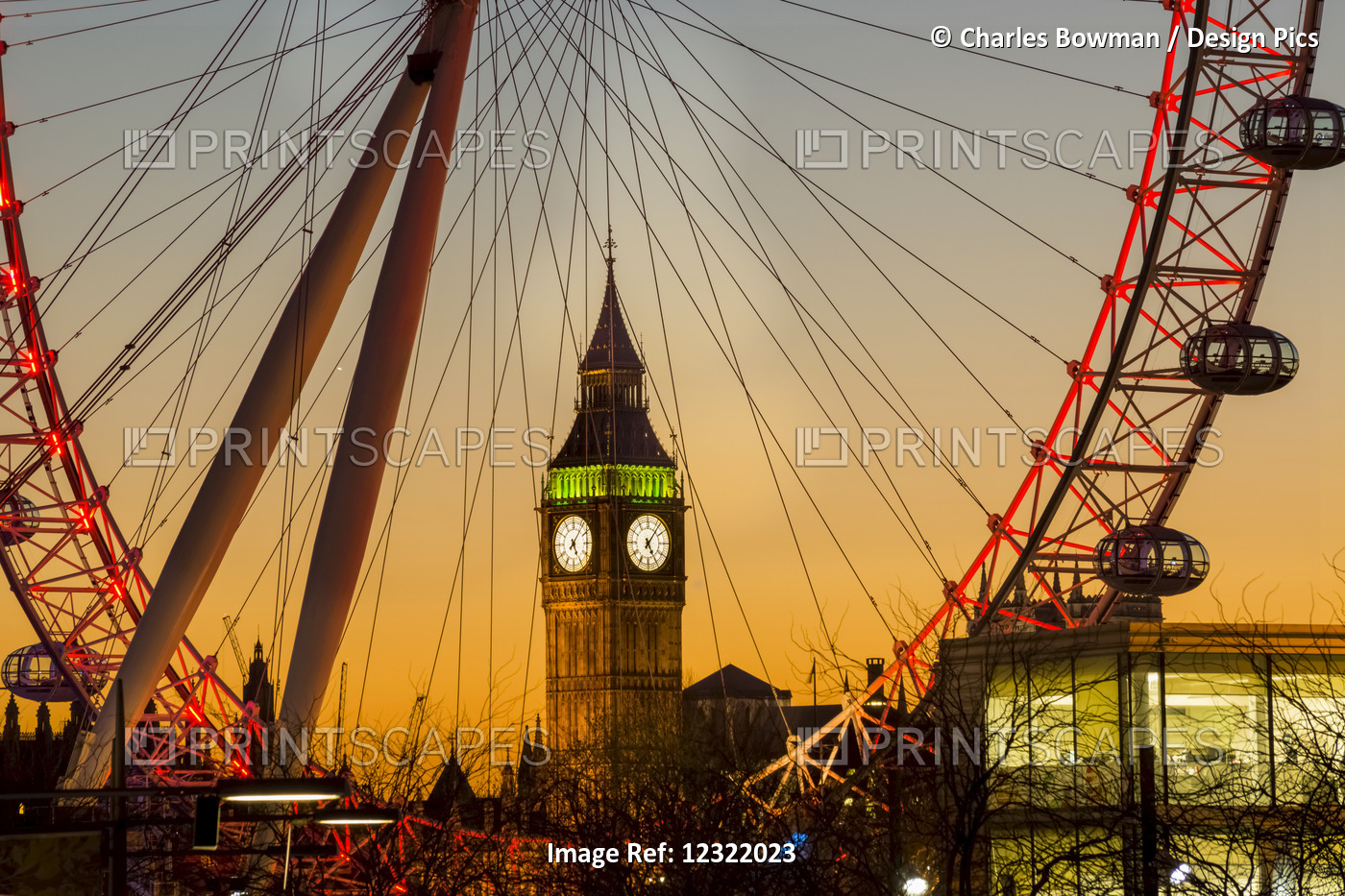 Big Ben and Millenium wheel at sunset