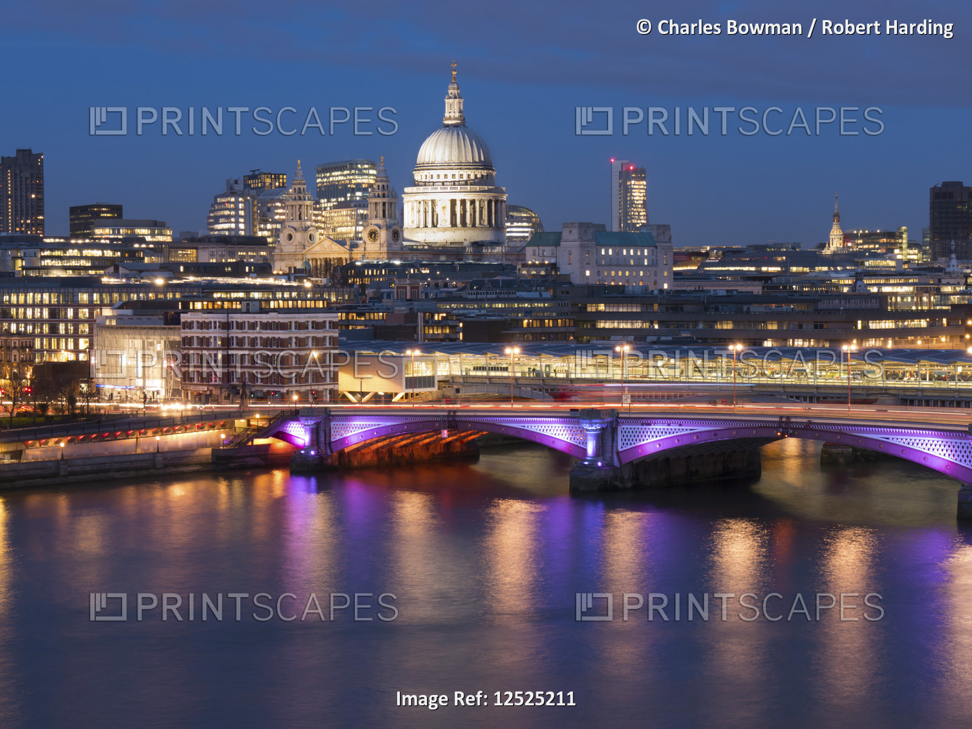 St. Paul's Cathedral and Blackfriars Bridge at dusk, London, England, United Kingdom, Europe