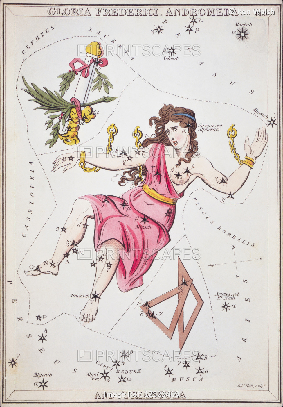 Gloria Frederici, Andromeda and Triangula. Card Number 5 from Urania's Mirror, ...