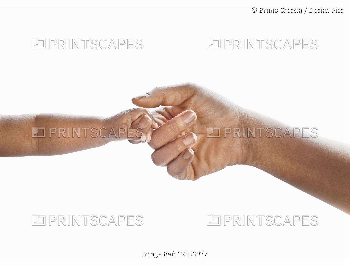 Mother and baby joining hands on a white background
