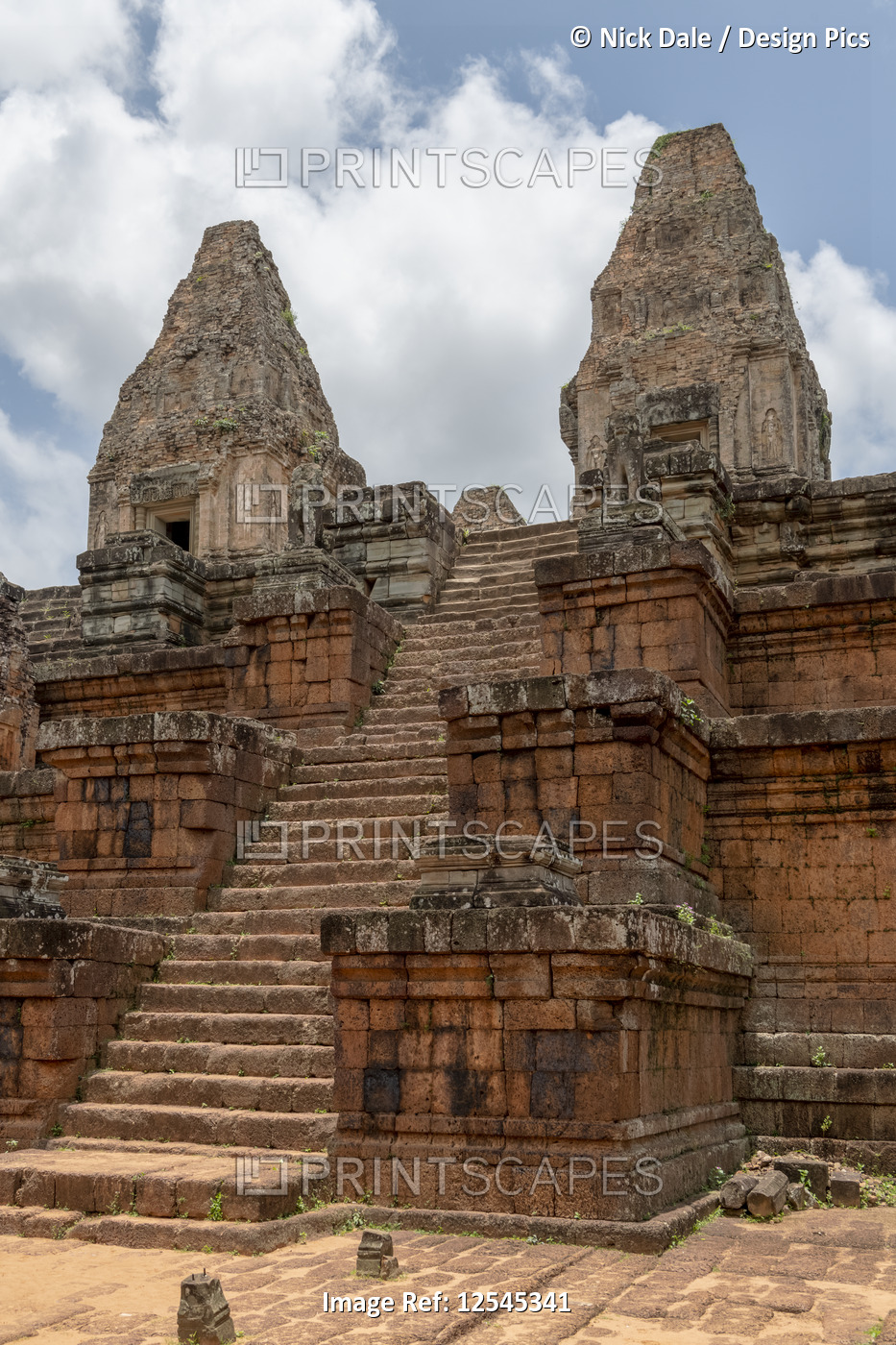 Steep stone steps climb to two towers, Pre Rup, Angkor Wat; Siem Reap, Siem ...