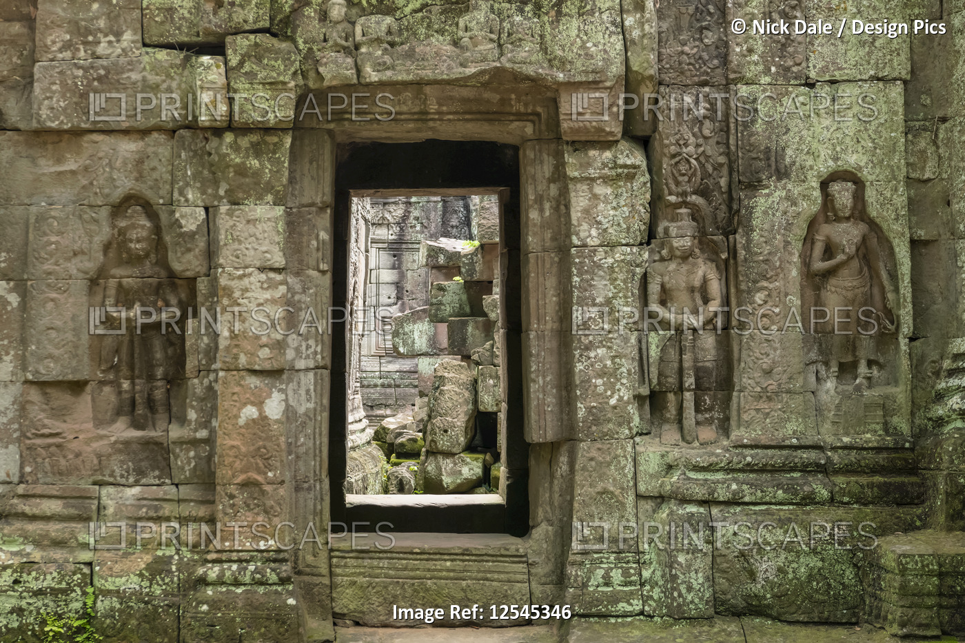 Stone doorway and bas-reliefs at Ta Som, Angkor Wat; Siem Reap, Siem Reap ...