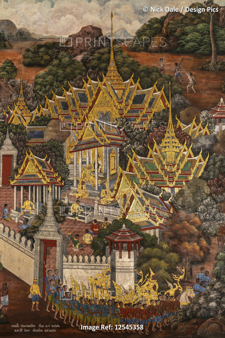 Gold pagodas in Wat Phra Kaew murals, Grand Palace; Bangkok, Thailand