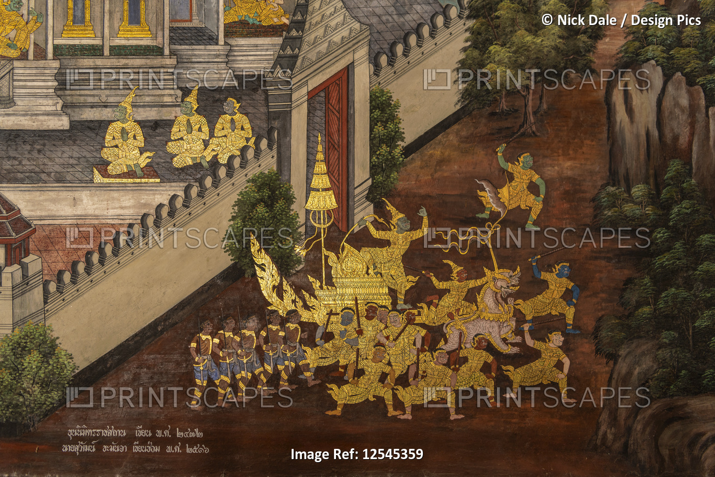 Golden chariot in Wat Phra Kaew murals, Grand Palace; Bangkok, Thailand