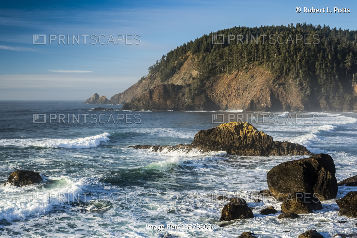 Surf breaks along Indian Beach at Ecola State Park; Cannon Beach, Oregon, ...